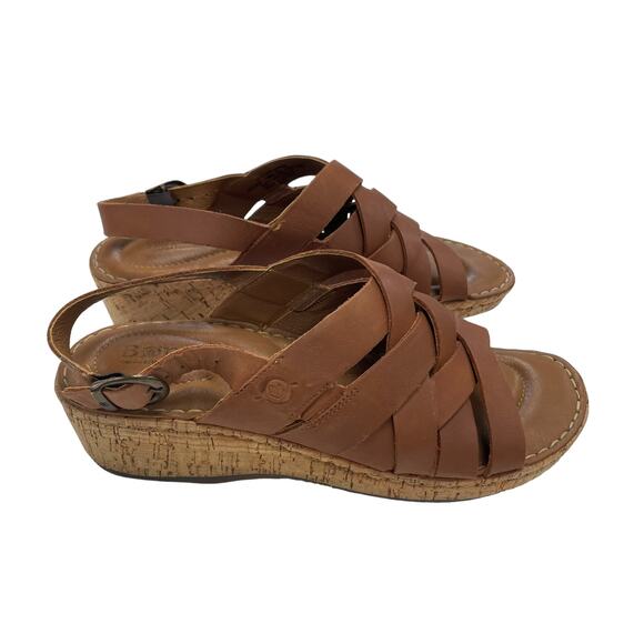 Born Sling Back Strappy Brown Leather Comfort Wedge Sandal Womens 9 - Picture 1 of 7